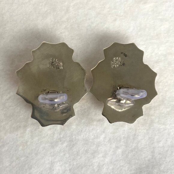 VTG Sterling Silver 925 Taxco Modernist Brass Accent Hollow Clip On Earrings - Picture 5 of 14